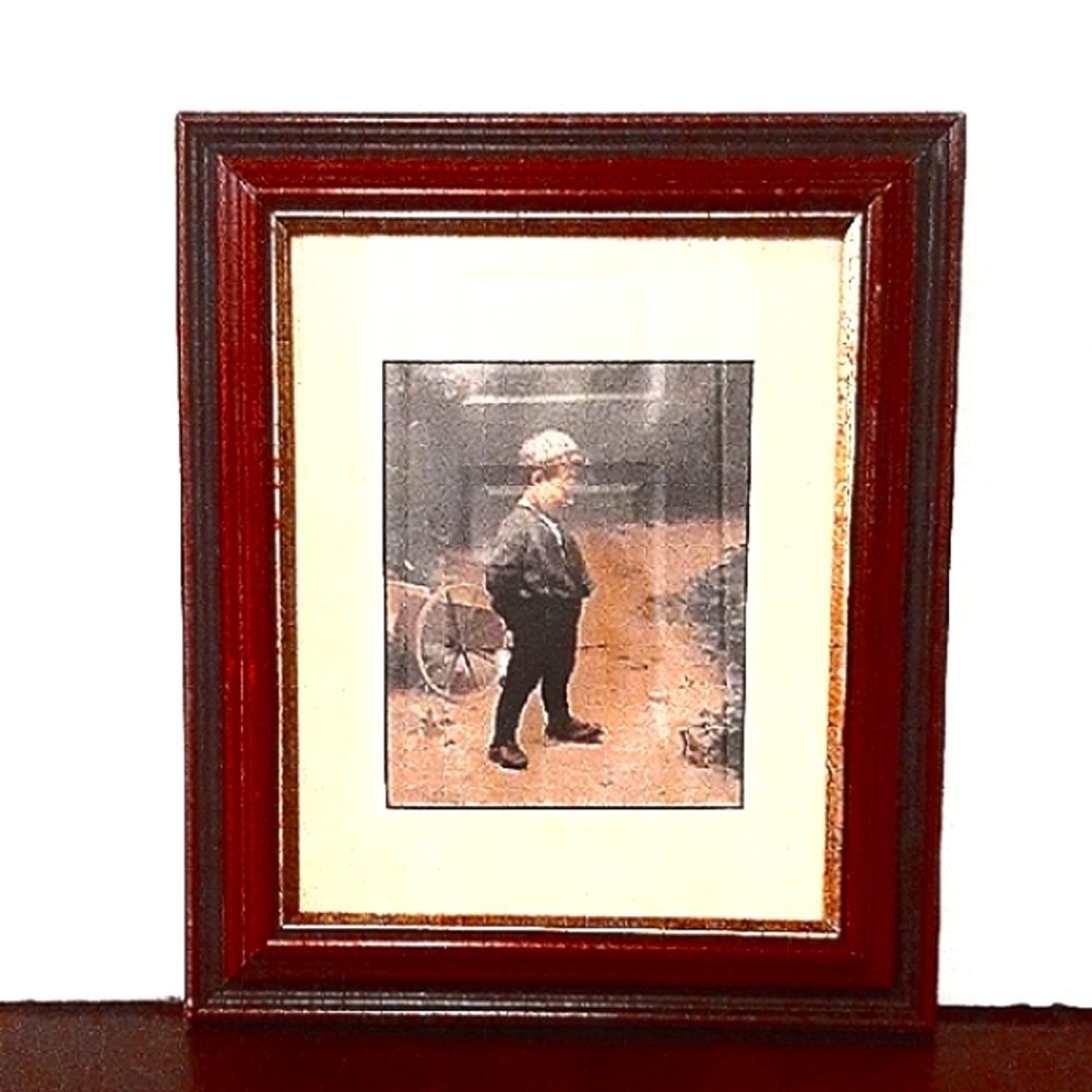 Antq. Wagon,Boy & Frog print 1891 "The Young  Biologists" Framed Twotone Wood